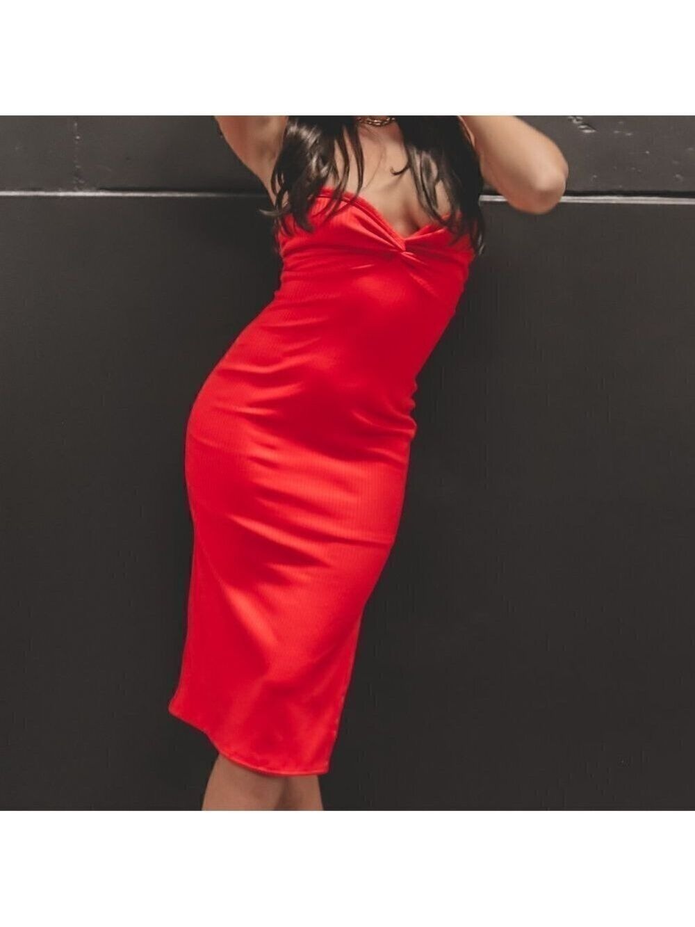 AMAZING LACE Do A Double Take Red Strapless Midi - Picture 2 of 7